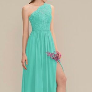 A-Line One-Shoulder Floor-Length Chiffon Lace